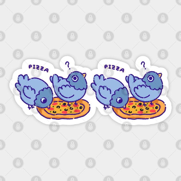 Pigeons on a pizza Sticker by Tinyarts